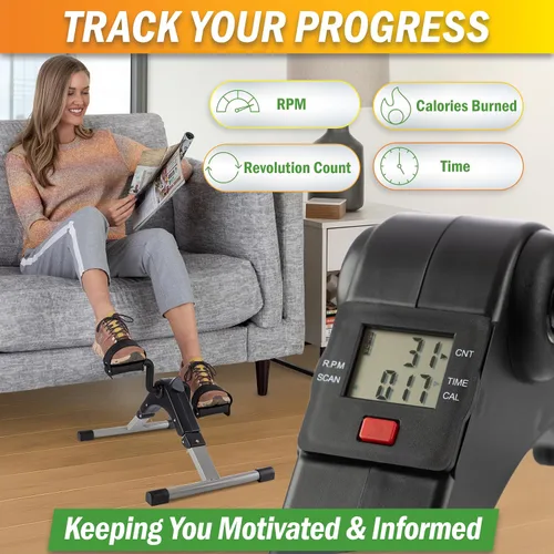 Vista 4 de Under Desk Exercise Bike Pedal Exerciser – Mini Stationary Cycle with Adjustable Resistance, Calorie Tracker & Foldable Design – Compact Pedal