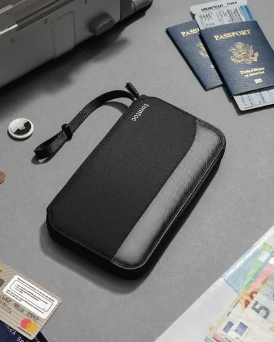 Vista 8 de tomtoc Soporte para pasaporte familiar con un soporte para tarjeta SIM y pasador de expulsión, cartera de viaje con bloqueo RFID y tarjetero