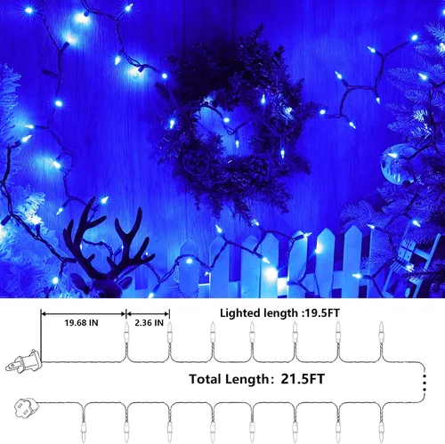 Vista 6 de Joomer Luces LED de Navidad, 19.5 pies, 100 luces LED azules para árbol de Navidad, conectables, impermeables, mini tira de luces enchufables