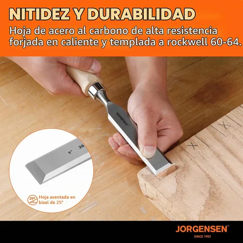 Vista 3 de Jorgensen - Juego de 4 cinceles de madera, cinceles de acero de aleación de cromo con borde biselado, cinceles de madera para carpintería, mango