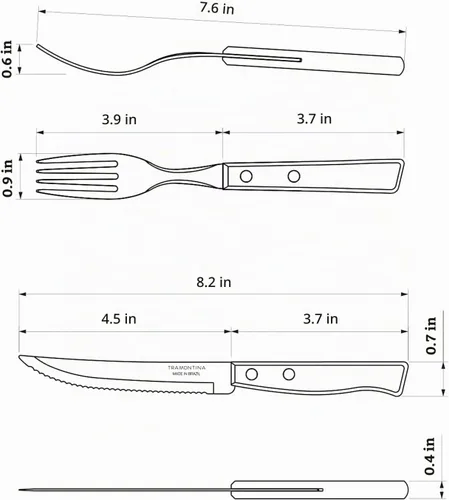 Vista 7 de Tramontina Juego de cubiertos con cuchillos para carne, cuchillo afilado de 24 piezas, tenedores, cucharaditas, cucharadas con asas de madera