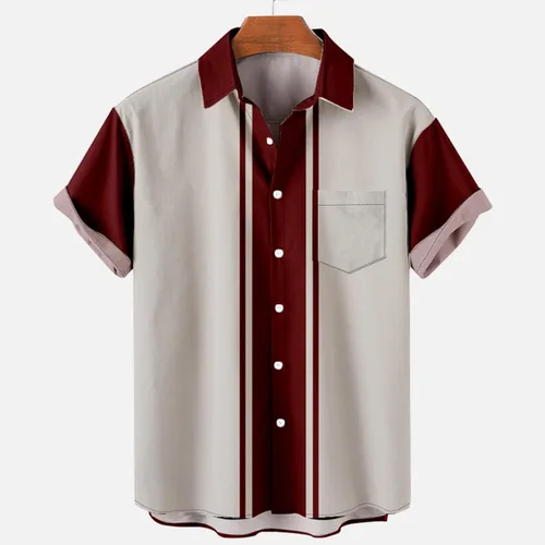 Vista 2 de Camisetas para hombre 2023 Casual Elegante Cuba Guayabera Camisa de Verano Manga Corta Color Block Camisas de Vestir