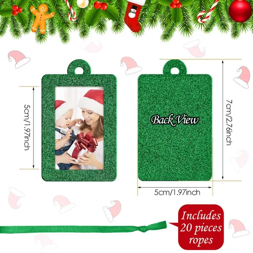 Vista 2 de Jetec 20 marcos de fotos de Navidad, mini marcos de fotos colgantes de fieltro, adorno colgante para árbol de Navidad, decoración familiar de Verde