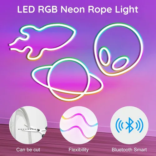 Vista 8 de RCUICA Luces de Cuerda de Neón de 32.8 Pies, Luces de Cuerda LED Flexibles con Control por App/Control Remoto, Múltiples Modos de Sincronización