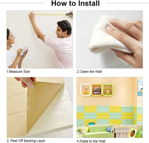 Vista 4 de Paneles de pared de espuma autoadhesivos 3D, 23.6 x 11.8 pulgadas, decoración de revestimiento de cuero, anti-colisión, cojín suave para cubrir Azul