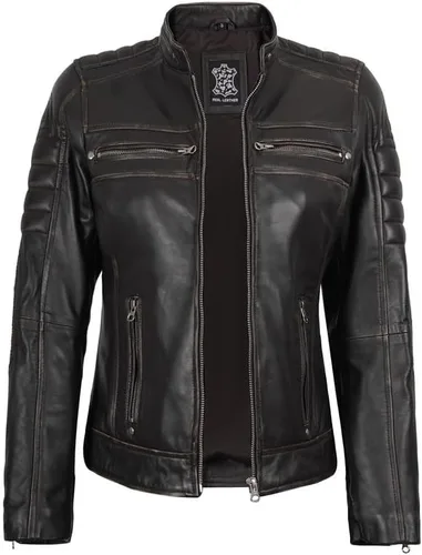 Vista 2 de Chamarra de Cuero Decrum para Mujer - Elegantes Chaquetas de Piel de Cordero Real para Mujer