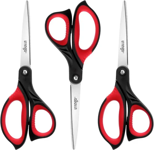 Vista 10 de LIVINGO Tijeras de 8.5 pulgadas para todo uso, paquete de 3 tijeras de hoja ultra afiladas, tijeras ergonómicas profesionales de agarre cómodo