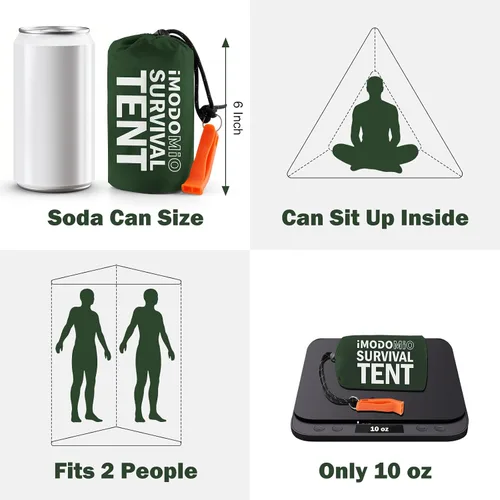 Vista 3 de Emergency Survival Tent Life Shelter - 2 Person Mylar Emergency Shelter Tube Tent with Emergency Whistle & Paracord, All-Weather Essential Survival