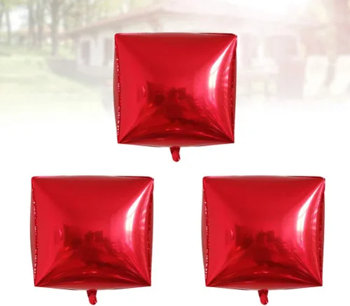 Vista 6 de Happyyami 3 globos de papel de aluminio cuadrado 4D para decoración de San Valentín, cumpleaños, boda, fiesta (rojo)