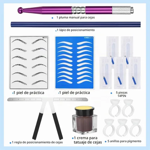 Vista 8 de Kit de microblading para cejas, Atomus Eyebrow Micro Needling Pen Set con tinta de pigmento soporte para tazas de 14 pines, envolturas de plástico