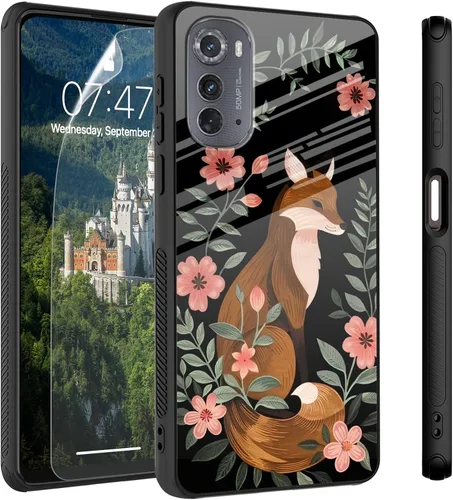 Vista 55 de Funda para Motorola Moto Edge 2022, cubierta trasera de vidrio templado con protector de pantalla, protección a prueba de golpes para Motorola Moto