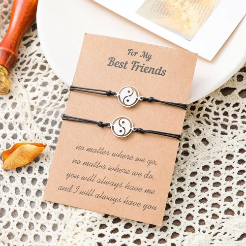 Vista 3 de Pulseras de amistad para mejores amigas, pulsera a juego con corazón, mariposa, tortuga, regalos para hermana, joyería hecha a mano para mujeres