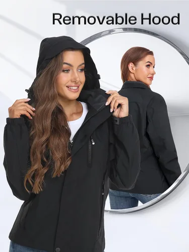 Vista 4 de Chaqueta impermeable para mujer, ligera, para exteriores, con capucha extraíble