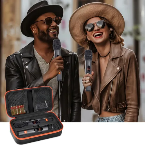 Vista 8 de Funda de micrófono inalámbrico compatible con el sistema de dos micrófonos inalámbricos JBL, bolsa de viaje de mano con micrófono dual para cantar