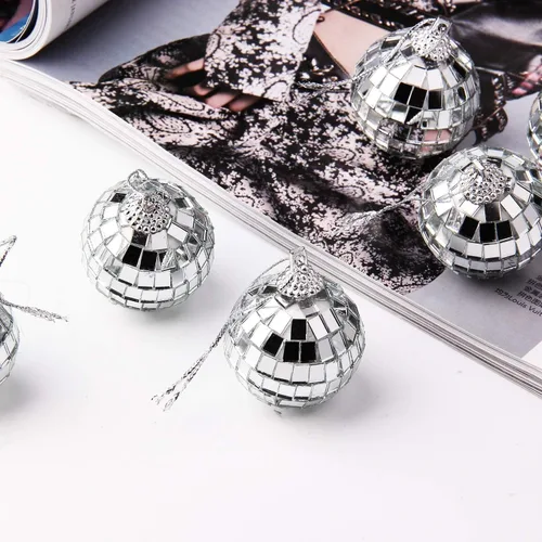 Vista 3 de 12 piezas de bola de espejo de disco plateada para decoración de fiesta, adornos de árbol de Navidad, boda, cumpleaños (3CM)