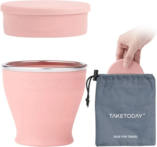 Vista 10 de TakeToday 2 vasos plegables de viaje de 8 onzas, taza de agua plegable de silicona, sin BPA con tapa y bolsa impermeable, juego de vasos para beber
