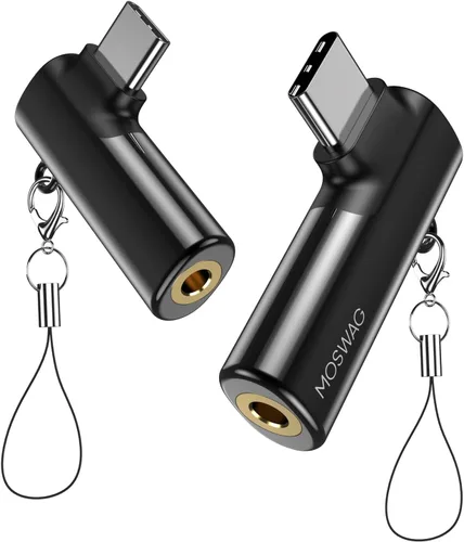 Vista 7 de MOSWAG Adaptador de auriculares USB C a conector tipo C de 0.138 in, micrófono auxiliar en ángulo derecho, dongle de audio de aleación de zinc