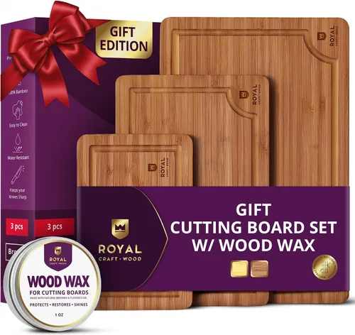 Vista 9 de ROYAL CRAFT WOOD Tabla de cortar de madera, tablas de cortar de bambú con ranura para jugo, tabla de cortar de cocina para carne, queso y verduras