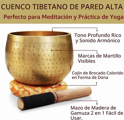 Vista 5 de DharmaObjects - Juego de cojín, mazo y cuenco tibetano cantor de meditación con anillo gong (Jumbo)