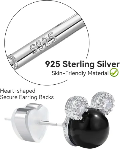 Vista 2 de PANSTAR Aretes de perlas para mujer Postes hipoalergénicos de plata de ley 925 con perlas y gemas de circón Mini ratones ligeros con caja de regalo