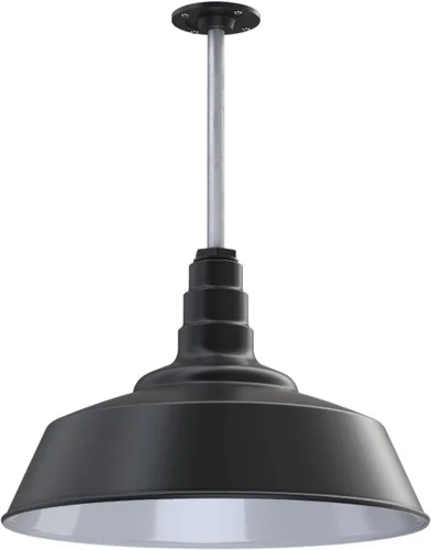 Vista 92 de Steel Lighting Co. Manhattan Warehouse Light Colgante montado en el techo Cúpula de 20 pulgadas vástago de 12 pulgadas Luz de granero