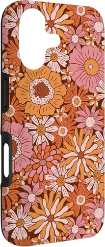 Vista 3 de Retro Flowers Meadow Floral Groovy 60s Pink Orange Brown Case for iPhone 17