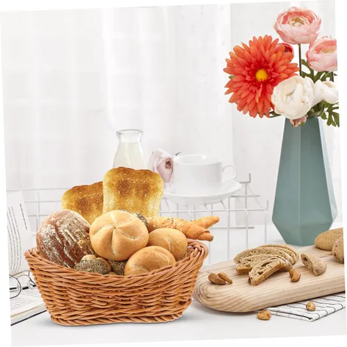 Vista 6 de Cesta tejida, marrón claro, material de plástico y ratán, capacidad de 150 onzas, perfecta para almacenamiento y decoración