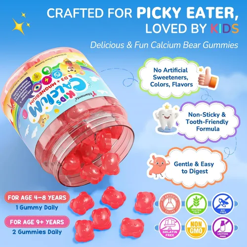 Vista 8 de Gomitas de calcio + D3 K2, magnesio, Omega-3 DHA para el crecimiento