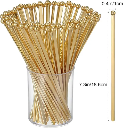 Vista 2 de Mudder 100 unidades desechables de plástico redondo superior cristal Swizzle Sticks (dorado)