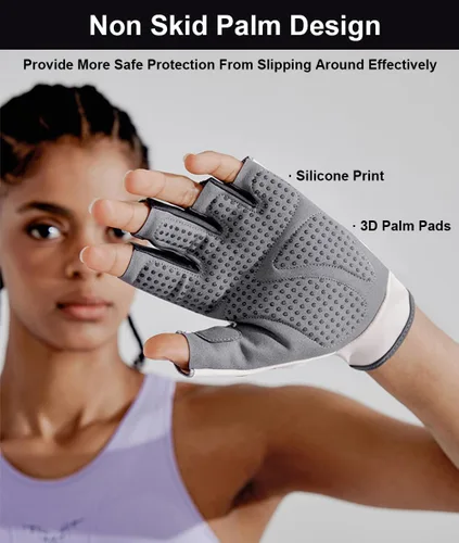 Vista 4 de SUJAYU Guantes de entrenamiento para mujeres y hombres, guantes sin dedos antideslizantes para levantamiento de pesas, guantes de entrenamiento
