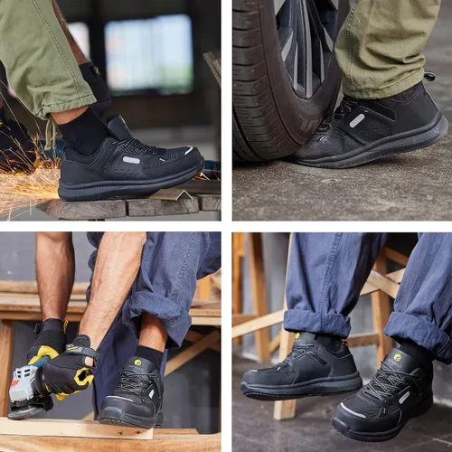 Vista 7 de FitVille Zapatos de trabajo extra anchos para hombres con punta de acero compuesto antideslizante zapatos de trabajo impermeables ligeros-SteelCore