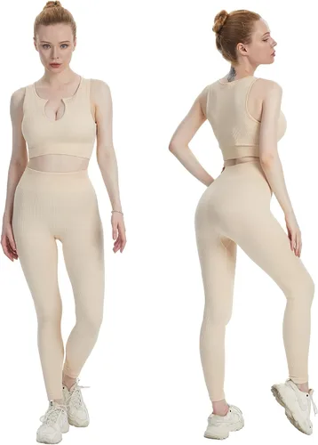 Vista 5 de JOJOANS Conjuntos de entrenamiento para mujer 2 piezas acanalados sin costuras cintura alta con brasier deportivo leggings de yoga