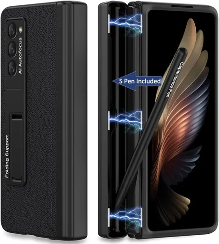 Vista 8 de Miimall Funda para Galaxy Z Fold 2 con soporte, bisagra magnética, protección de parachoques de policarbonato duro, color negro