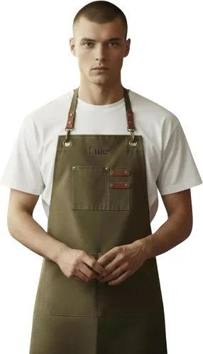 Vista 6 de Delantal de chef de lona personalizado, delantal unisex para mujeres y hombres, delantal para pintar, hornear artistas