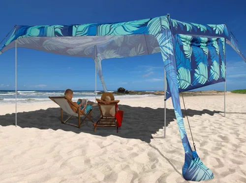 Vista 13 de Beach Canopy Tent Shade with Sidewalls 10x10FT, 6.6FT Tall, UPF50+ Sun Shelter, Windproof & Water Resistant, Includes Guylines Sand Shovel Stability
