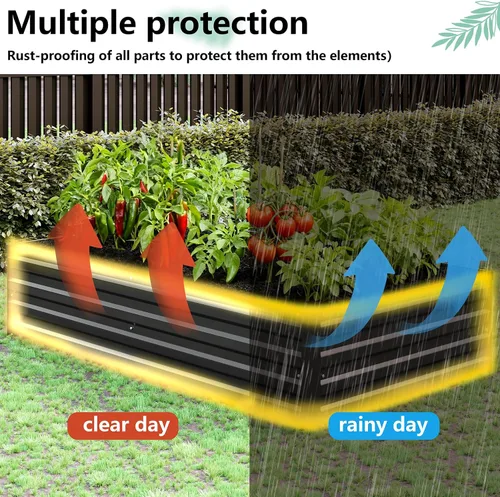 Vista 5 de Vengarus Kit de cama de jardín galvanizado elevado de 6 x 3 x 1 pies (paquete de 2), maceta de metal para exteriores, contenedor rectangular de Negro
