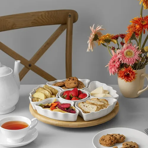 Vista 6 de DOWAN Bandeja y platos giratorios de 360°, cuencos divididos de 12 pulgadas para fiestas, decoración de cocina, platos extraíbles para papas fritas