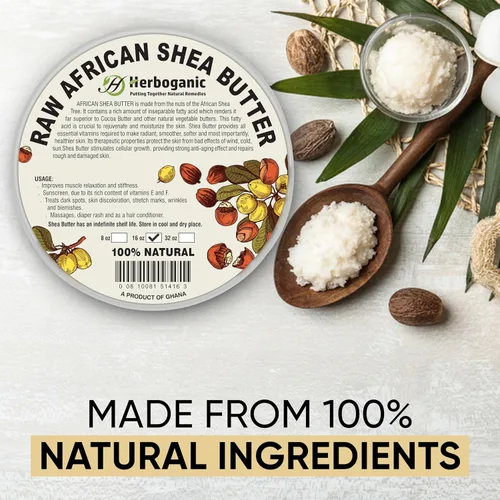 Vista 3 de HERBOGANIC Manteca de karité africana pura cruda orgánica, marfil blanco 100% natural sin refinar Para cuerpo y cabello cuero cabelludo sin OMG
