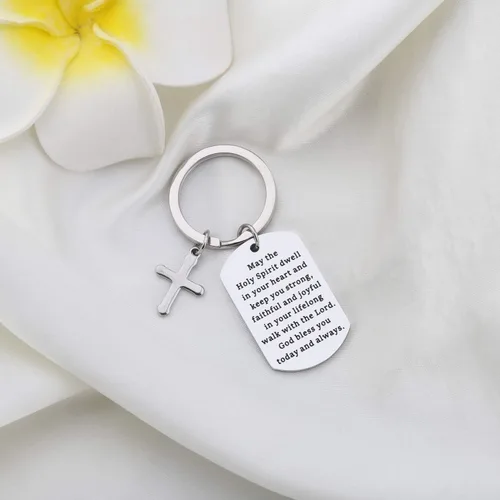 Vista 5 de Gzrlyf - Llaveros religiosos cristianos para perro etiquetas de primera comunión regalos de confirmación