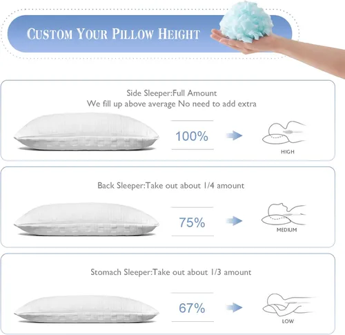 Vista 4 de Meoflaw Almohadas Refrescantes para Dormir Tamaño Estándar, Almohada de Cama de Espuma Viscoelástica Triturada con Funda de Almohada
