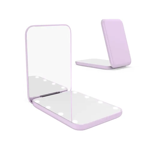 Vista 10 de WOBSION Espejo pequeño con luces, espejo de maquillaje compacto LED, mini espejo de viaje 1x/3x con aumento, portátil para bolso, bolsillo, regalos