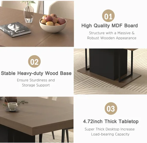 Vista 4 de Juego de mesa de comedor extensible para mesa de cocina extensible de 4, 5 piezas y 4 sillas de almacenamiento ocultas de lino tapizadas de madera
