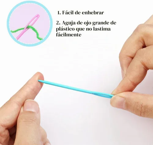 Vista 3 de LUNARM 50 piezas de agujas de coser de plástico, agujas de hilo de plástico de ojo grande con caja, agujas de plástico de 7 cm/2.76 pulgadas