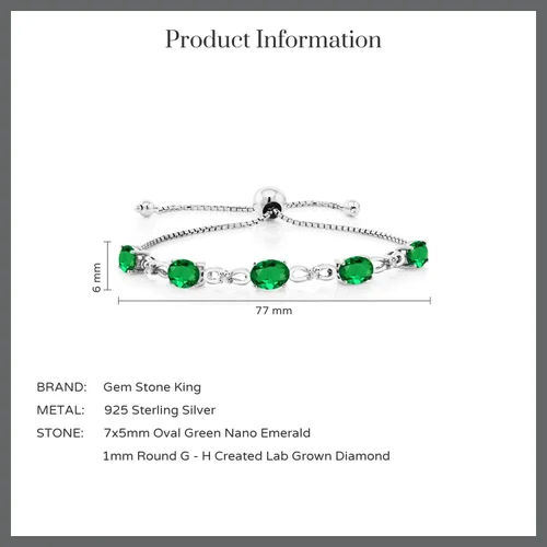 Vista 94 de Gem Stone King Pulsera de tenis de diamantes cultivados en laboratorio con piedra natal de 3-6 quilates para mujer, plata de ley 925, ovalada