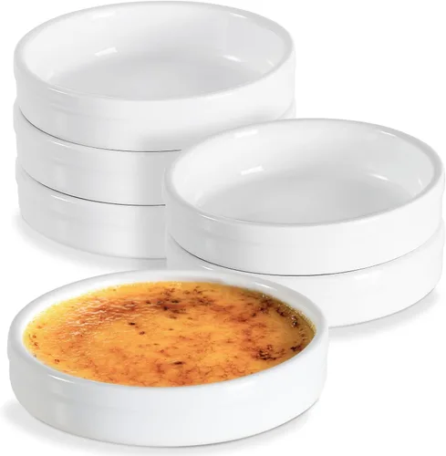Vista 10 de ONEMORE Ramekins - Juego de 6 moldes aptos para horno, 4 onzas, cuencos de cerámica para souffle, natillas, salsa de inmersión, postre, microondas