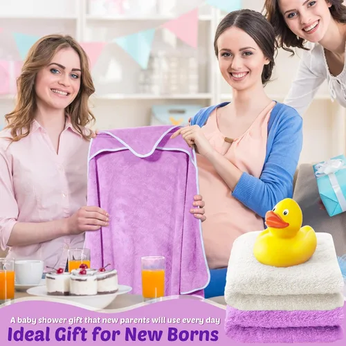 Vista 6 de Reginary Paquete de 4 toallas con capucha para bebé, toallas de baño de forro polar coral para bebé, 30 x 30 pulgadas, suaves y absorbentes, manta