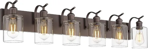 Vista 40 de Lámpara de tocador de baño de 3 luces, aplique de pared de níquel cepillado, lámpara de baño moderna con vidrio transparente, VL01BN-3 Níquel