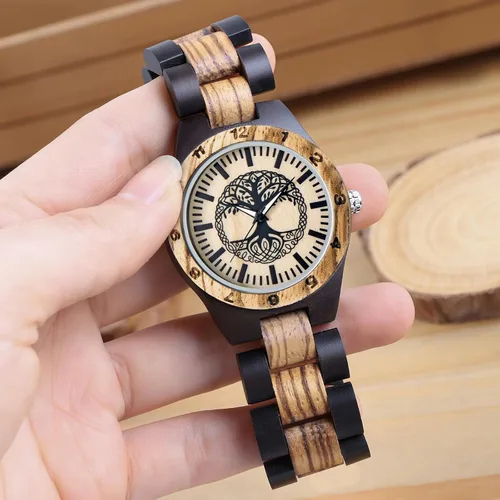 Vista 13 de Dentily Relojes de madera natural para mujer, reloj de cuarzo hecho a mano, reloj de pulsera único deportivo para mujer