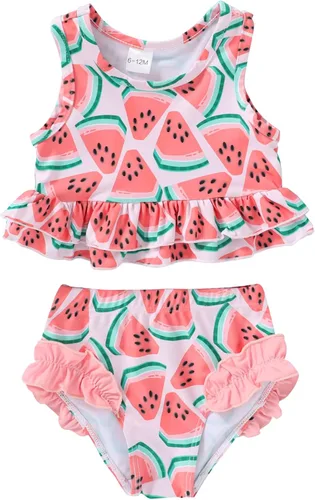 Vista 5 de YOUNGER TREE Traje de baño de verano para niñas pequeñas, sin mangas, traje de baño a rayas, traje de dos piezas, bikini