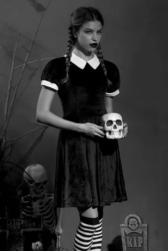 Vista 4 de Spadehill Halloween Women's Costume Velvet Peter Pan Collar Black Dress
